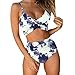 Bikini da donna, a vita alta, con fiori, sexy, costume da bagno in stile retrò, push up, da spiaggia, a vita alta, bikini
