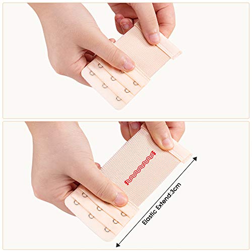 Kelamit Women Bra Extenders 2 Hook, Elastic Stretchy Bra Extensions Strap Ladies Back Bra Band Extender, White/Black/Beige #TOP4