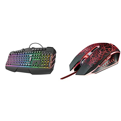 Trust Gaming GXT 881 Odyss Halbmechanische LED Gaming Tastatur, Deutsches QWERTZ Layout, Beleuchtete Tastatur, 6 Verschiedenen Lichtmodi - Schwarz & Trust GXT 105 Gaming Maus, Schwarz