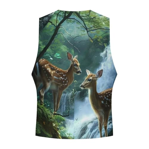 Deer Forests River Animal Men's Suit Vest Waistcoat Vests Formal Dress with 2 Pockets for Business Casual Tuxedo4