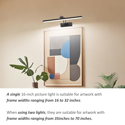 Yuichoy 2 Pack Picture Lights for Wall Battery Operated, 16 inch Wireless Art Lighting for Painting, 6 Colors Picture Frame Lights with Remote, Dimmable 5200mAh Gallery Light, Black