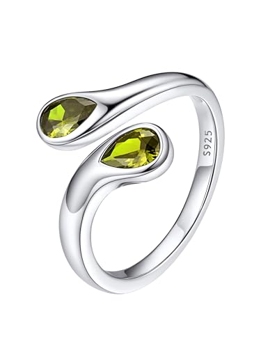 Bestyle August Birthstone Ring for Women, Silver Peridot Ring Two Pear Shape Cubic Zirconia Gemstone...