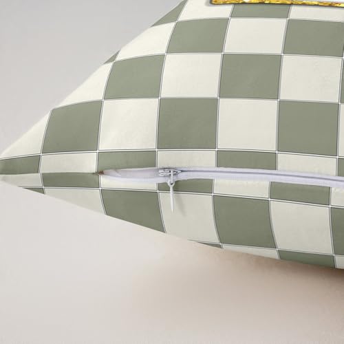 Image of Erosebridal Sage Green Checkered Throw Pillow Covers 18x18 Set of 2 Plaid Initial N Pillow Covers Personalized Monogram Cushion Cover Fashion Grids Gingham Pillow Cases for Couch Sofa