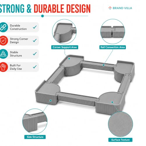 Image of BRAND VILLA Heavy Duty Washing Machine Stand for Top Load Washer & Single Door Refrigerator | Anti-Skid Plastic Base Stand | Easy to Assemble Durable Universal Appliance Stand (Grey)