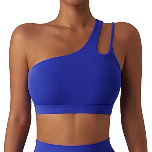 GXIN Soutien-Gorge de Yoga à Une épaule avec Bretelles découpées Top d'entraînement Sportif pour Femme (as4, Alpha, s, Regular, Regular, Standard, Gauche-Bleu, S) Cover