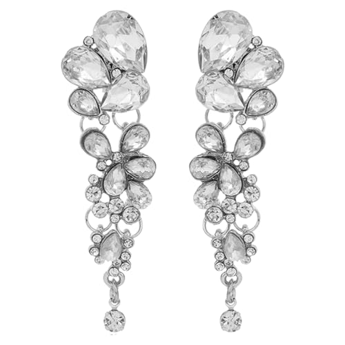 LJFEA Clip Ohrring für Damen, Kristall, Wassertropfenform, Quaste, Ohrclips, Strass Ohrclips Modische Ohrringe Non Piercing Hochzeit Brautjungfer