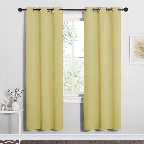 Image of NICETOWN Bedroom Curtain Panels Blackout Draperies, Thermal Insulated Solid Grommet Blackout Curtains /Drapes (Paler Yellow, 1 Pair, 34 by 72-inch)