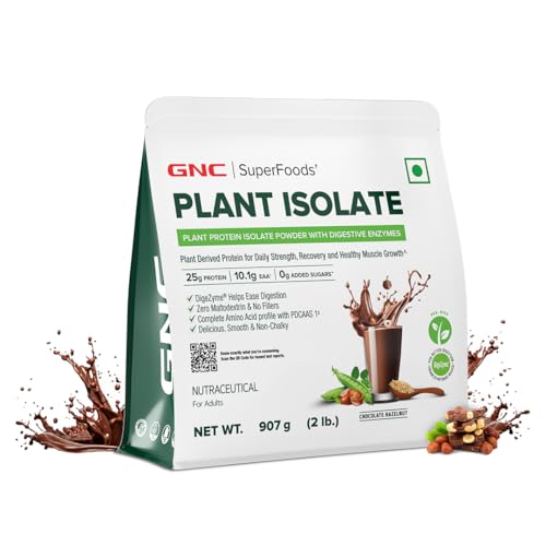 Image of GNC Plant Protein Isolate Powder | 25g Protein Complete Amino Acid Profile with PDCAAS 1 Score | DigeZyme For Faster Absorption | No Added Sugar | Delicious & Non-Chalky | Chocolate (2lbs)