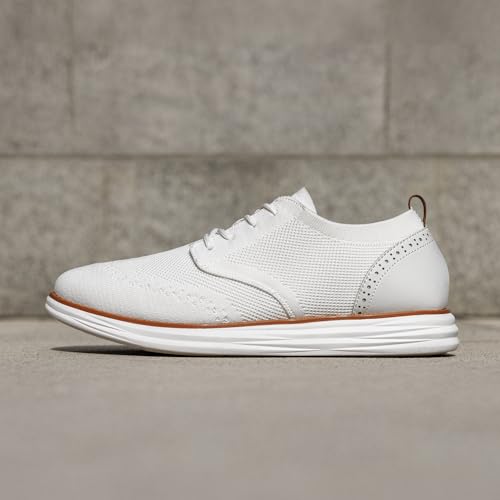 Bruno Marc Men's KnitFlex Craft Mesh Oxfords Sneakers Casual Dress Lace-Up Lightweight Walking Shoes,Size 8.5,6-White,SBOX2406M