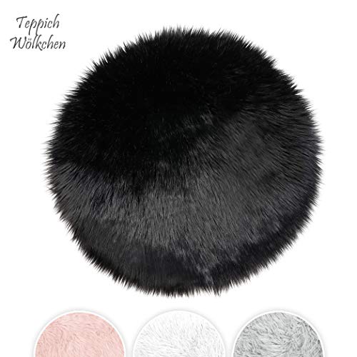 Teppich Wölkchen Tapis en Fausse Fourrure d'agneau et Peau de Mouton | Carpette Moelleuse pour Chambre à Coucher, Salon, Crèche | Jet de Divan de Décoration Chaise | Noir - 45 cm Rond