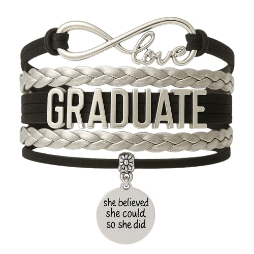 Infinity Collection Graduation Bracelet Gift Graduate Jewelry for Her, Class of 2025 Keepsake, Adjustable Charm Bracelet for Women & Girls