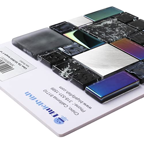 Blujellyfish Home Decor Remodeling Glass Metal Tile Black Silver Iridescent Colors Backsplash Kitchen Wall Accent Tiles Wavy Design Bathroom Shower Border Art Mosaic Tstmgb026 (1 Sample 6X6 Inches) #TOP3