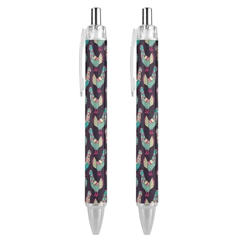 Stylo à bille rétractable à pointe fine 0,5 mm avec imprimé poules ludique