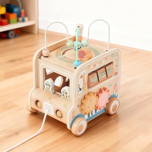 Pithfor Wooden Pull Along Activity Cube Toys, Montessori Toys for 1 2 3 Year Old Baby Toddlers, Baby Activity Cube for 1 Year Old, 1st First Birthday Gift by Pithfor - Image 7