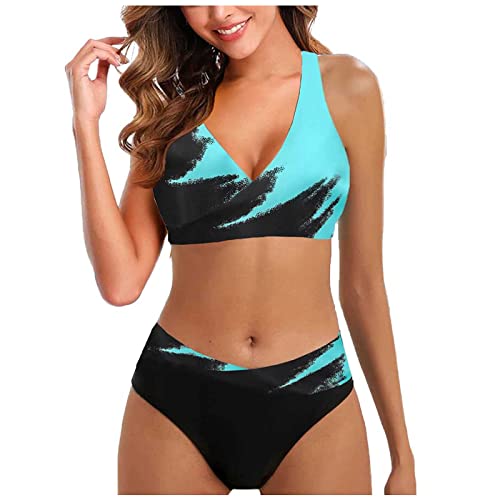 Bikinis Mujer 2024 Push Up Conjuntos de 2 Piezas 2024 Reductores Cintura Alta Brasileño Menstrual Deportivo Tankinis Bañador Surf Arena Tankinis Bañadores Beachwear (Negro,5XL)