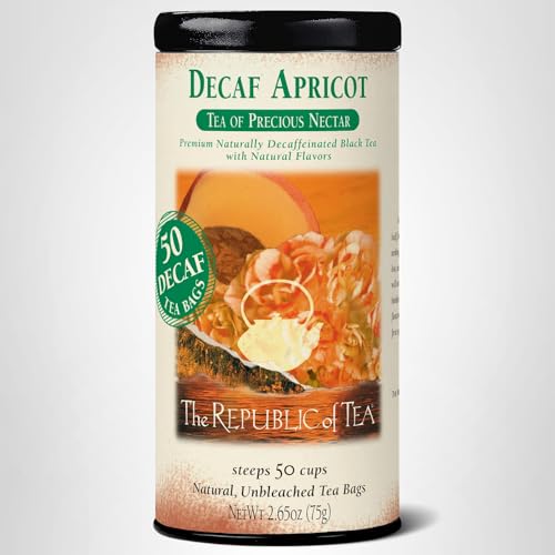 The Republic of Tea &mdash; Decaf Apricot Black Tea Tin, 50 Tea Bags, Environmentally-Friendly Decaffeinated Tea
