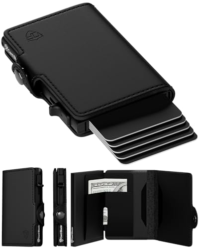 Conceal Plus Wallet for Men, 4-6 Card Pop Up Wallet Smart RFID Blocking Credit Card Holder, Black Leather Slim Minimalist Wallet Trifold 4 Additional Cards & Cash Internal Storage