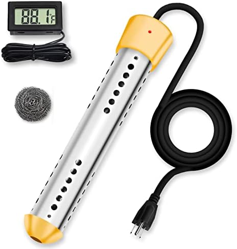 YIBEICO Immersion Water Heater, 1500W Portable Bucket Heater with Digital LCD Thermometer, Anti-scalding Submersible Water Heater for Bucket/Tub/Mini Pool/Basin, Rapid Heating in Minutes
