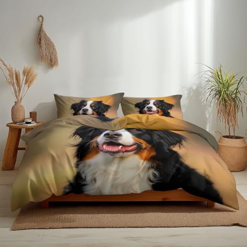240 x 220 cm Bettwäsche Set Beige, Tier Hund Licht Bedruckte Microfaser Wendebettbezug Weiche Mädchen Winter Bettwäsche mit Reißverschluss für Schlafzimmerdekoration