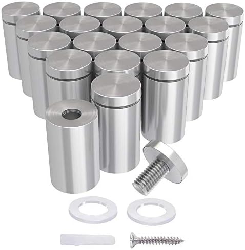 LuckIn 20-Pack Standoff Screws (1/2 in. Dia x 1 in. L), Stainless Steel Standoff Mounting Hardware for Acrylic Signs, Silver