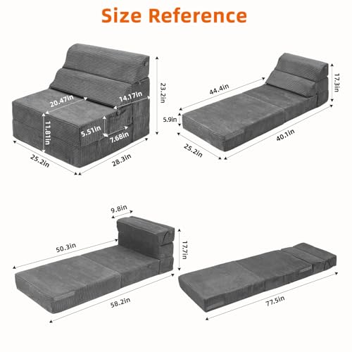 INRLKIT Cozy Folding Sofa Bed Convertible Sleeper Chair Couch Foldable Floor Mattress Comfy Floor Sofa Lounge for Living Room Bedroom(77\"x26\", Corduroy)
