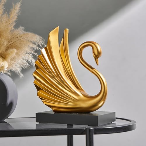 Estatua moderna de cisne dorado decorativa 10.43 in miniatura 3