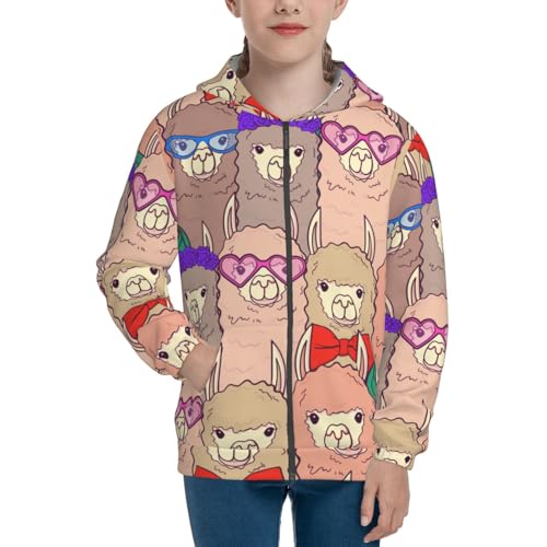 Cute Lamas Kid Hoodies Boys Zip Up Sweatshirts Girls Pullover with Pocket3