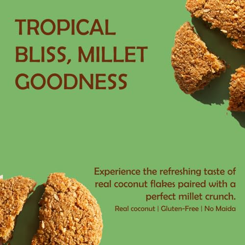 Image of THE DOUGH CORNER Healthy Multi Millet Coconut Cookies | High Protein, Jaggery-Sweetened, No Palm Oil, No Maida, And No Refined Sugar | Real Coconut | Wholesome Snack for Every Age & Lifestyle-200Gm