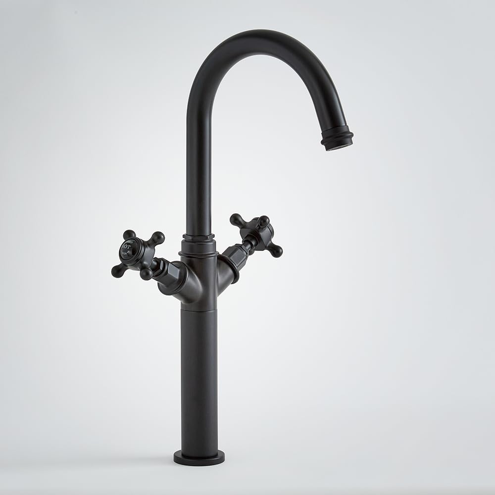 Milano Black Elizabeth High Rise Bathroom Basin Mixer Tap Crosshead Handles