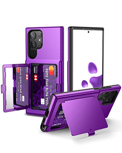 Coque Samsung S22 Ultra avec porte-carte et miroir, étui antichoc violet