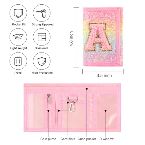 Leyeve Kids Wallets for Girls Teen,Cheap RFID Trifold wallet for 4-6-8-10-12-14-16Ages, Play Toddler Wallet for kids with Initials Zipper Coin Pocket,TriFold Childrens Wallet Novelty Birthday Gift-A2