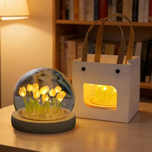 Image of Pretty Yellow 20 Tulips Lamps Flower Night Light Cute Bedroom Decor Aesthetic Unique Gifts for Women - Battery Powered (not Included)