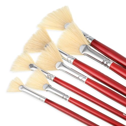 7 Stück Fächerpinsel Set, Künstlerpinsel Mit Schweineborsten Borsten Und Langem, Anti Haarausfall Fächerbürste für Acryl, Ölgemälde, Gouache Aquarellmalerei und Tempera Malerei