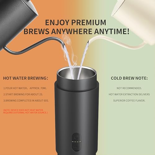 OrkeyDolk® 2-in-1 Tragbare Elektrische Espressomaschine, Reise-Kaffeemaschine für Camping, Auto-Kaffeemaschine mit USB-C, kompatibel mit Kaffeepulver und Kapseln für Wohnmobil, Wandern, Büro