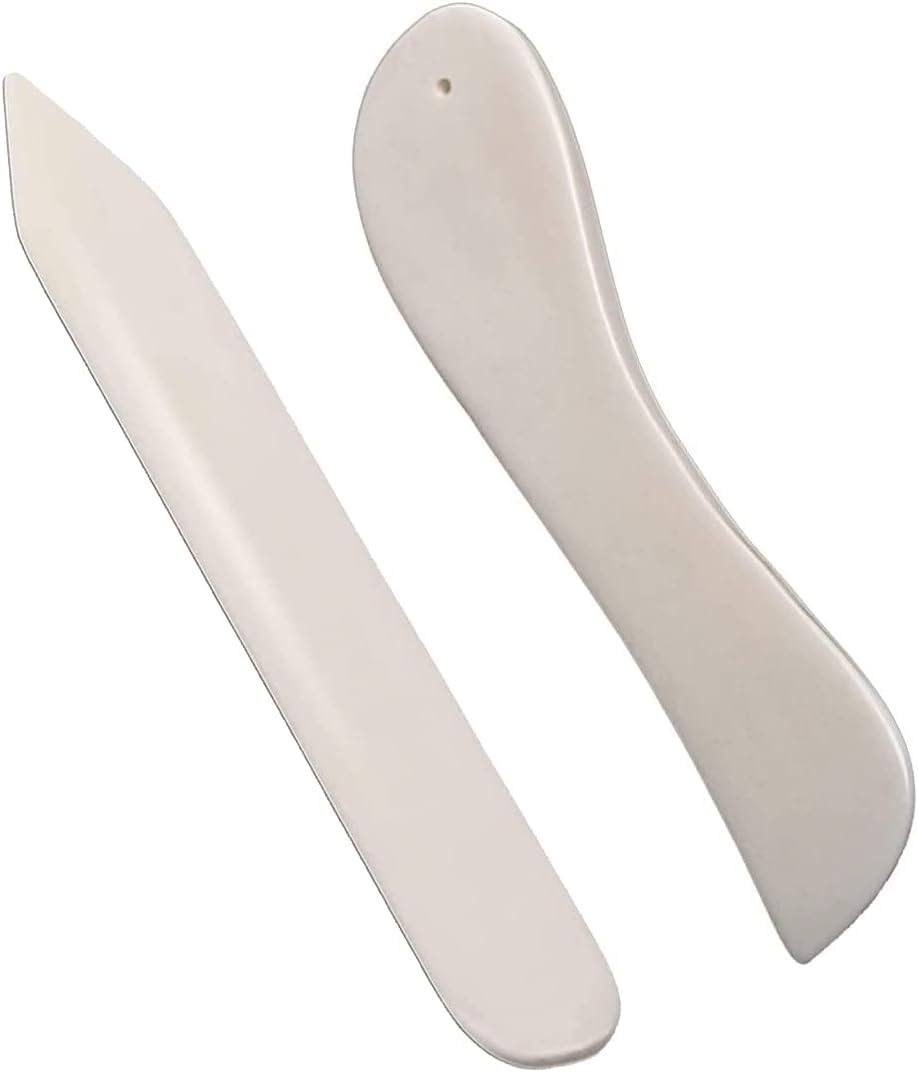 WUTA Bone Folder Tool for Leather & Bookbinding，2 Pcs Ox Bone Burnishers, Paper Scorer and Creaser for DIY Crafting Projects(A+B）