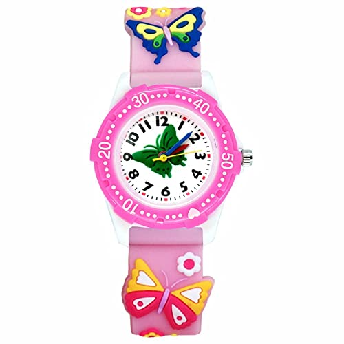 Reloj de niña Dibujos Animados de Moda Estilo de Mariposa Lindo Estudiante Niñas niños Cuarzo Relojes de Pulsera de Silicona 3D Relojes para niñas (Color : Pink)