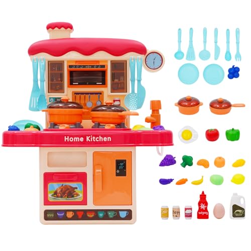 Cuisine Enfant,Ensemble de Jouets de Cuisine pour Enfants,Mini Cuisine Entièrement équipée avec Lumières Réalistes, Sons, Simulation de Pulvérisation, Eau...