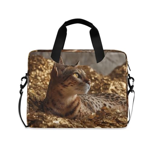 Maletín para laptop con estampado de gato y múltiples bolsillos miniatura 1