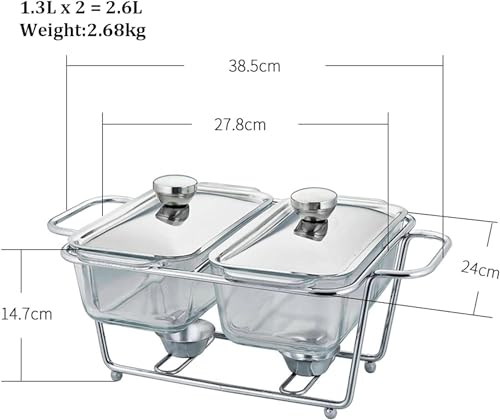 XIAOYIWIN Chafing Dish 1,3 l Chafing Dishes Buffet-Set, rechteckige Buffetwärmer aus Edelstahl in voller Größe for Hochzeitspartys, Bankette und Catering(2.6L) – Bild 4