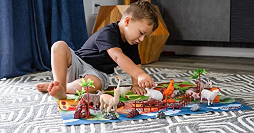 JoyKip Bauernhoftiere Spielfiguren Set mit Spielmatte für Kinder ab 3 Jahren, Spielzeug Figuren- Hund, Pferd, Lama… – Bild 5