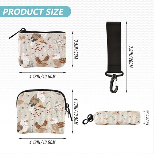Beige Playful Birds Women's Dual Wallets Business Card Cases Small Detachable Zipper Cash Coin Purse with Zipper Pocket for Work Travel 2 Packs4