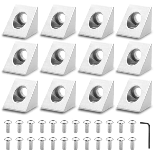 Image of 12pcs 2020 2-Way Corner Angle Bracket Connector 2020 Extrusion Hardware T-Slot V-Slot Accessories with Screws and Nuts for 2020 Aluminum Extrusion Connector 3D Printer Accessories Silver