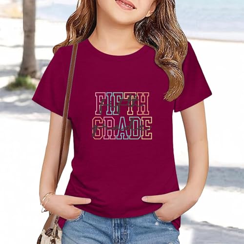 Girls Fifth Grade Tshirts Short Sleeve Back to School T Shirts Tops Kids Cute Graphic Tees Preppy First Day of School4