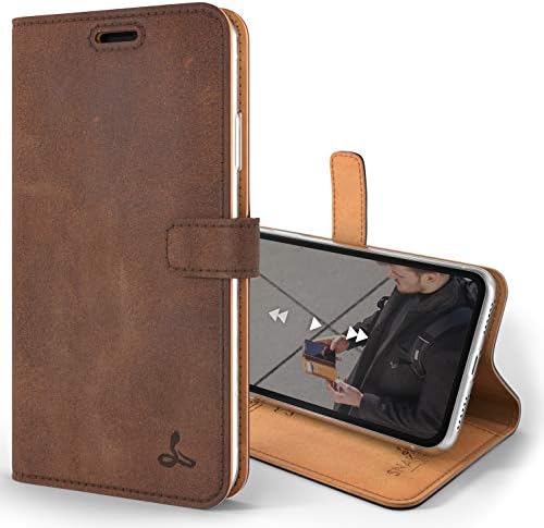 Snakehive iPhone XR Vintage Wallet || Genuine Leather Wallet Phone Case || Real Leather with Viewing Stand & 3 Card Holder || Flip Folio Cover with Card Slot (Brown)