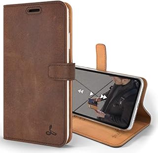 Snakehive iPhone XR Vintage Wallet || Genuine Leather Wallet Phone Case || Real Leather with Viewing Stand & 3 Card Holder || Flip Folio Cover with Card Slot (Brown)