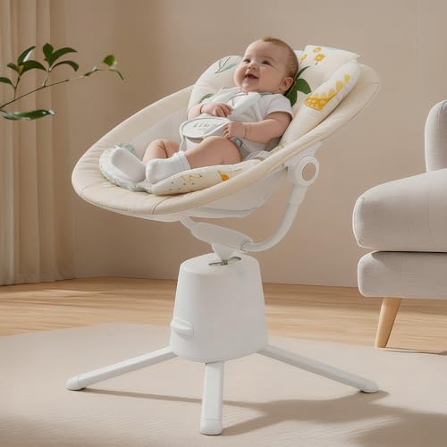 Image of StarAndDaisy Baby Rockers for 0 to 2 Years, Baby Multi Functional Rocker /Rocking Chair for Babies Infants & Toddler with 5-Level Automatic Swing & Bouncer, Bluetooth Music, Remote Control - Beige