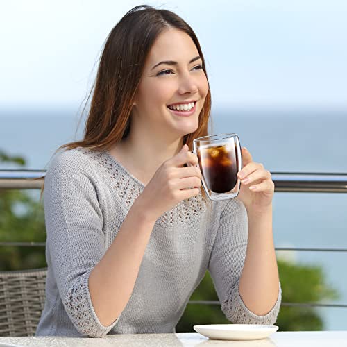 Mimorou 8 Pk 12 Oz Double Layer Glass Coffee Mugs Glass Coffee Cups With Handle Insulated Layer Coffee Cups Clear Borosilicate Glass Mugs For Cappuccino Tea Latte Espresso Hot Beverage Microwave Safe #TOP5