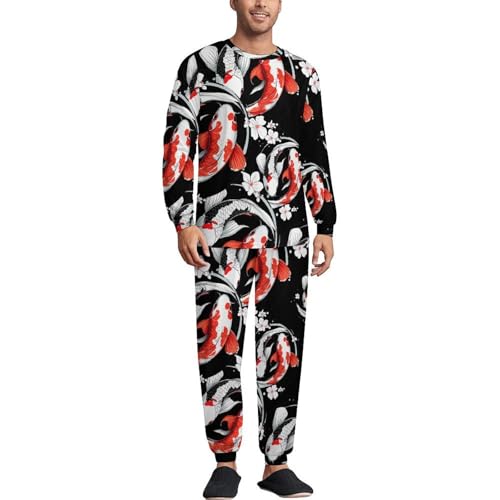 Yin-Yang Japanese Fish Pajama Set Long Sleeve Lounge Sets Sleepwear 2 Pjs Nightwear for Men Women