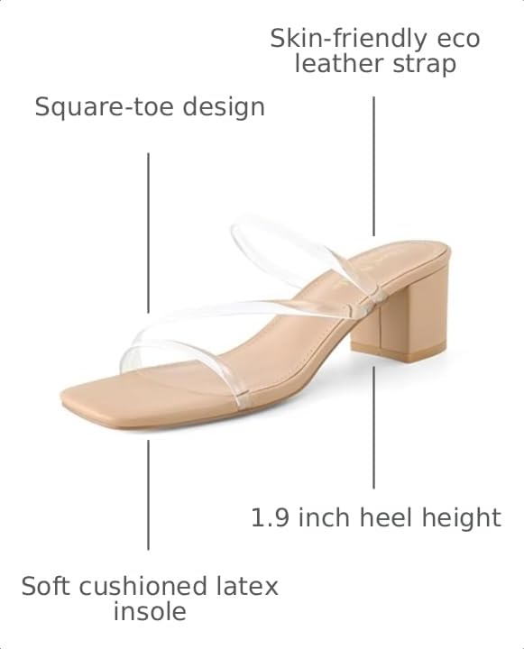 Image of Shoe'N Tale Strappy Heels For Women Low Chunky Block Heel Heeled Sandals Square Open Toe Slip On Slides Mules