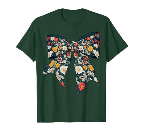Floral Pattern Flowers Girl Coquette Bow Ribbon Hippie T-Shirt